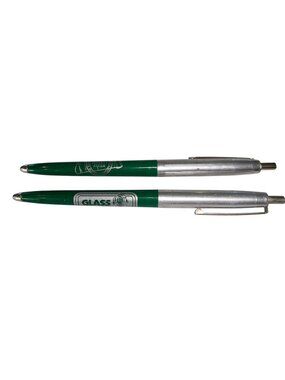 VTG 70s Ballpoint Advertising Pens Glass Specialty System Green Set Of 2 Dry Ink